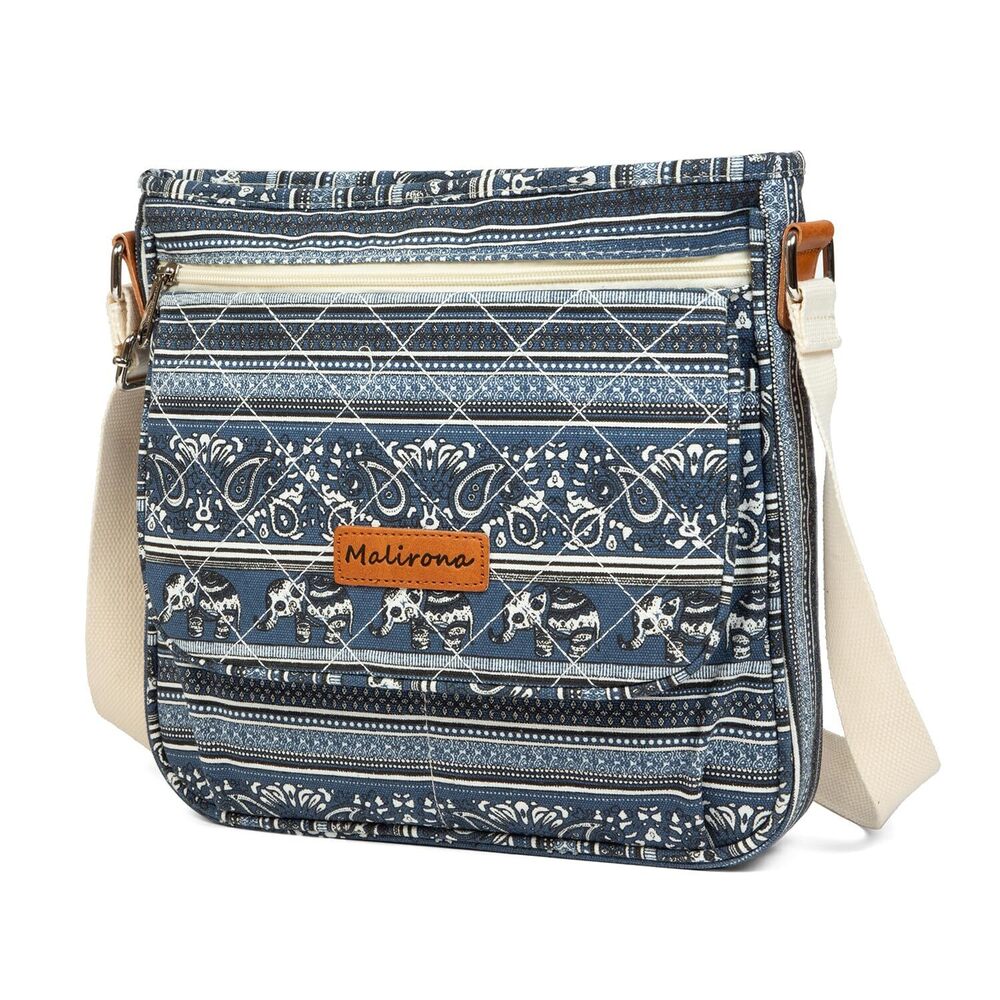 6995 Durable Floral Crossbody Bag Canvas Messenger Handbag Multi Pocket